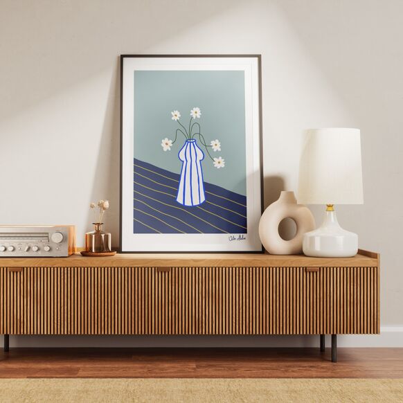 Tableau "Vase lignes bleues"